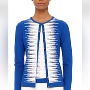 St. John Blue and White Button Front Sweater